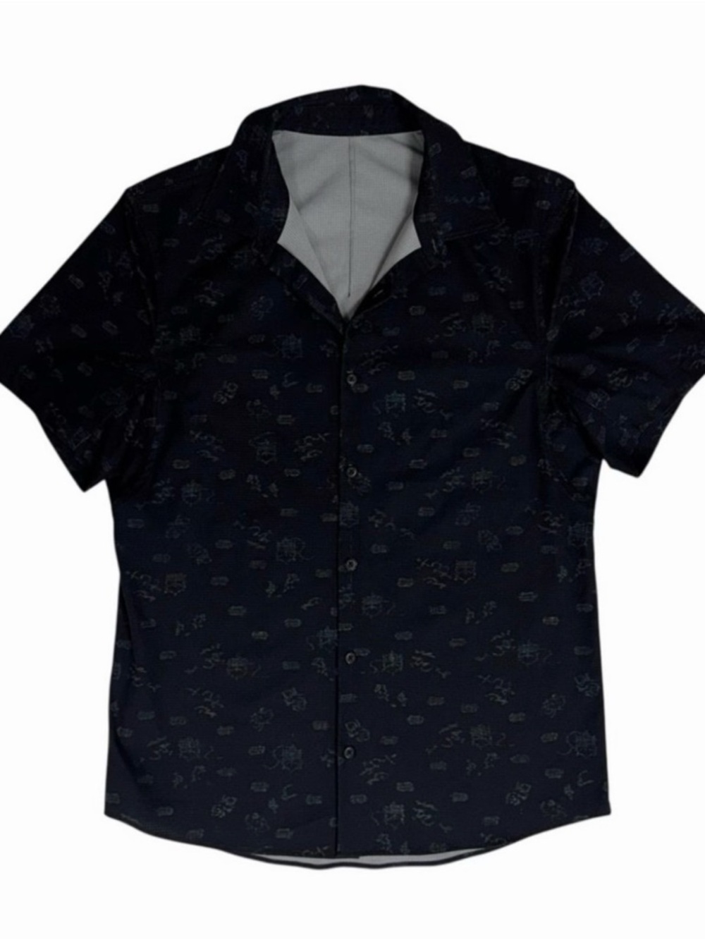 Lululemon Shirt Mens Medium Black Airing Easy Short Sleeve Camp Collar Button Up